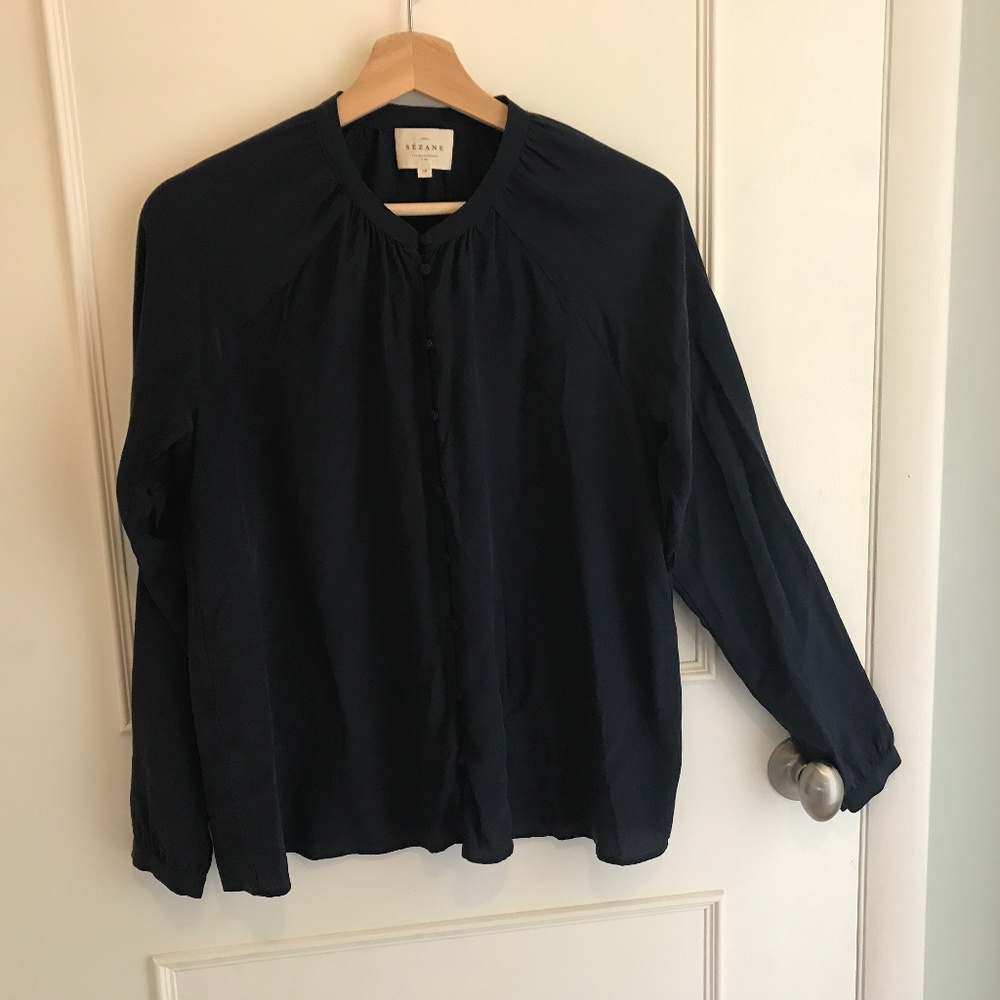 Sezane  Paris Silk Navy Blouse Size 38